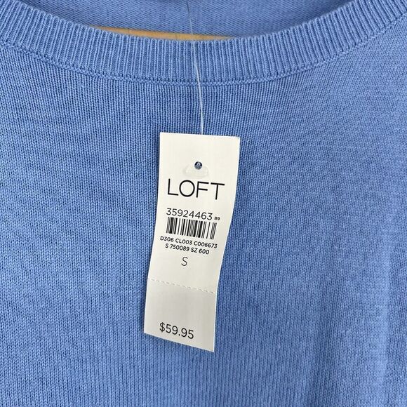 LOFT Sweater Size Small Sky Blue Long Sleeve Pullover Puff Sleeve Knit Crew Neck - Picture 6 of 10